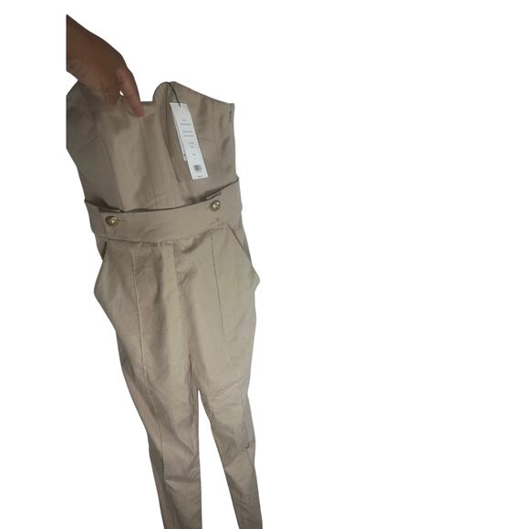 NWT Veronica Beard Joanna Jumpsuit Women's Size 0 Khaki Strapless Chic Outfit - Picture 2 of 10